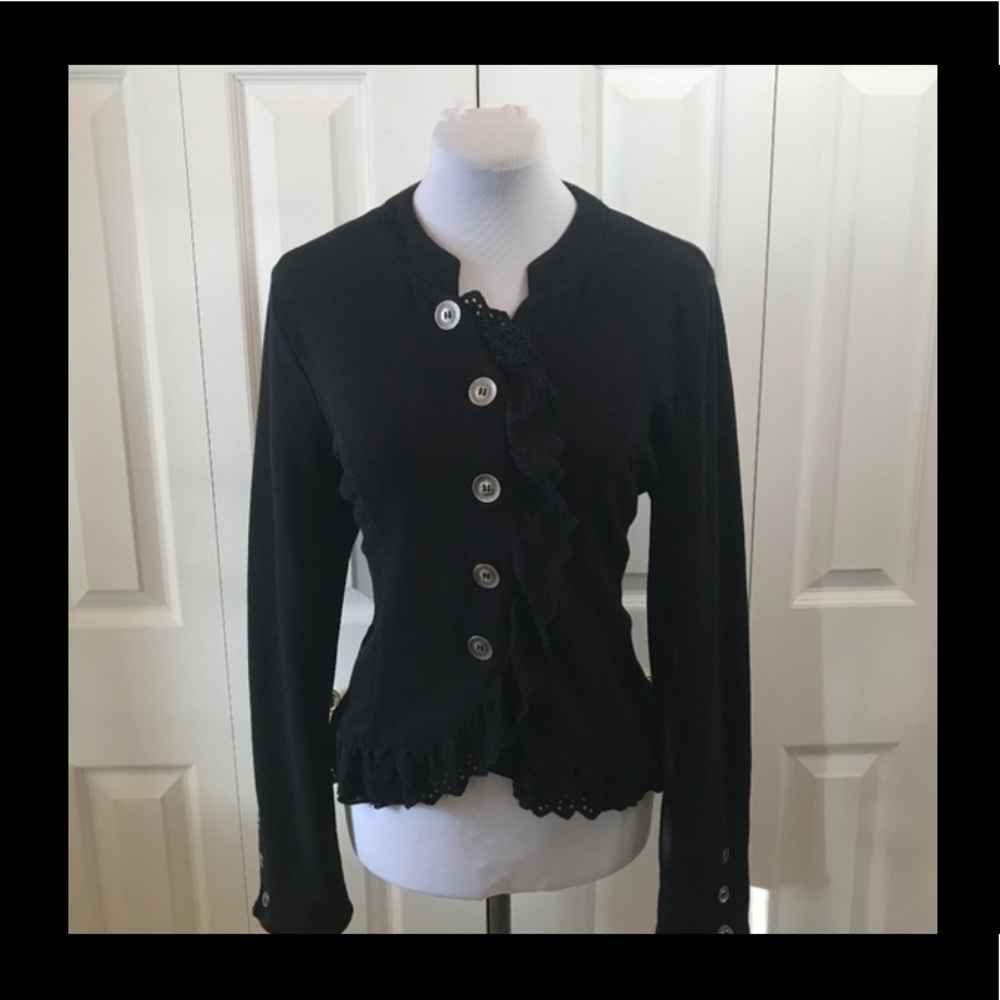 Black Lace Ruffle Button Jacket - New With Tags